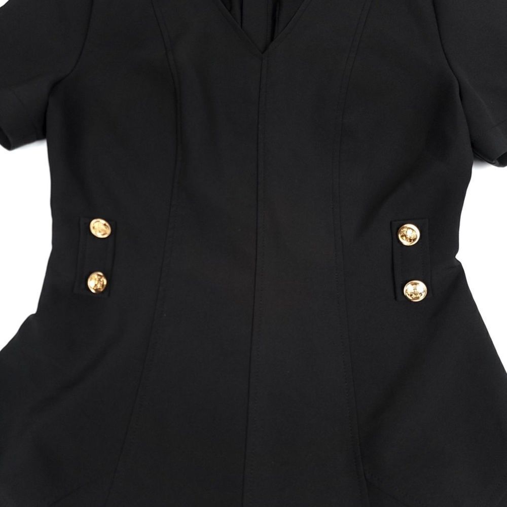 Havva Tailored Military Seamed Short Sleeve Mini Dress Black Gold Preppy Small — image 3 of 7